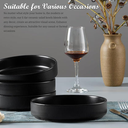 E-far Pasta Bowls Set of 4, 35oz Large Salad Bowl Plate - Image 8