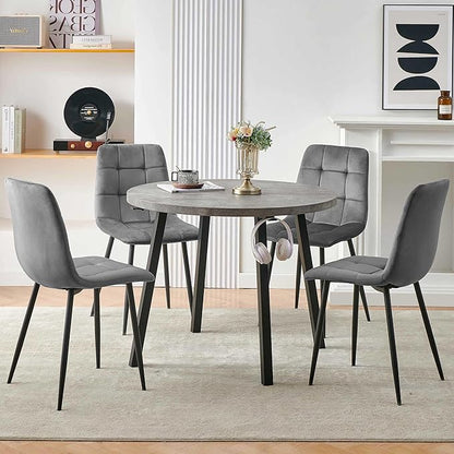 Modern 4-Person Round Dining Table Set, Space-Saving for Kitchen, Living Room, Apartment, Includes Dining Table & 4 Grey Chairs,Small Dining Room Set for 4