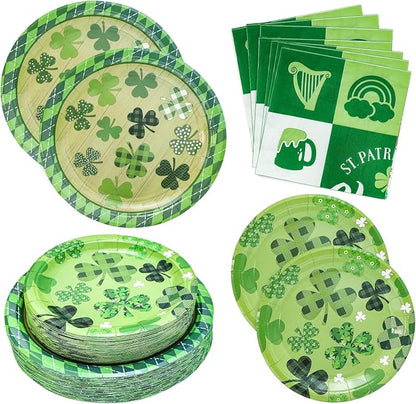 180PCS St.Patrick's Paper Plates and Napkins Party Supplies Serve 60 | Shamrock by Osonm