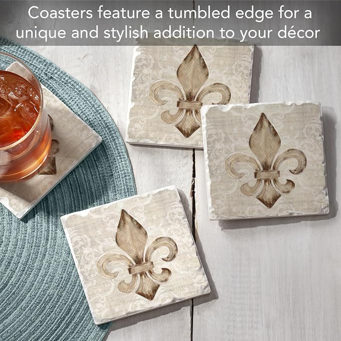 Thirstystone Fleur De Lis 4 Pack Tumbled Tile Stone Coasters | 4" Square - Image 2