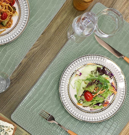 Jovono Faux Leather Placemats Set of 8, Waterproof Heat Resistant Dinner Place Mats for Dining Table, Non-Slip Crocodile Embossed, Green (17.8x11.8 Inch)