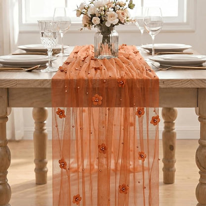 Artoid Mode Caramel Flower Pearl Pink Gauze Table Runner 10FT 6PC, Seasonal - Image 2