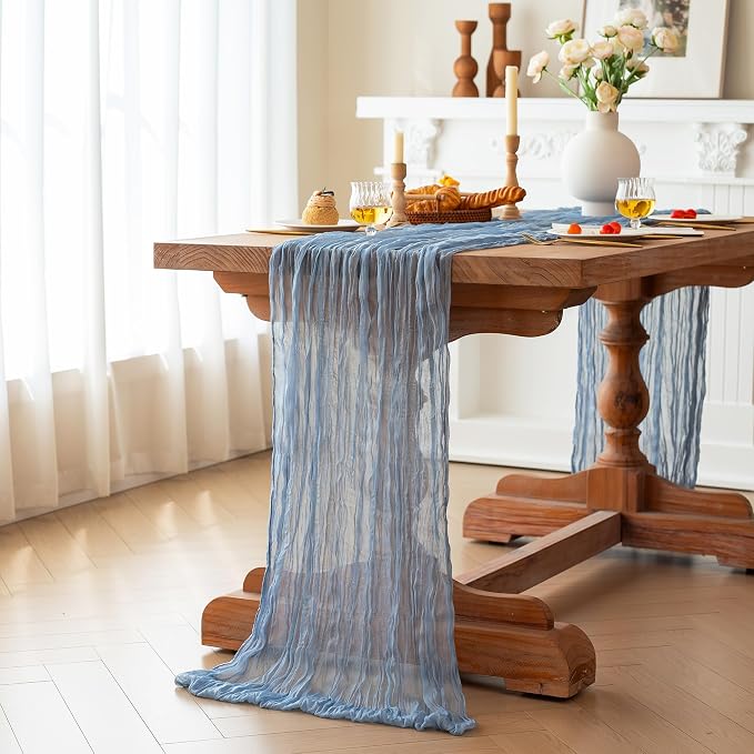 Dusty Blue Cheesecloth Table Runner Boy Baby Shower Decorations | 35x120 Inches - Image 6