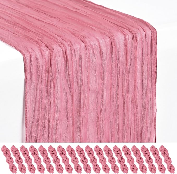 Showgeous 18 Pack Dusty Rose Cheesecloth Table Runner, 17 x 108 Inches | Boho by Showgeous