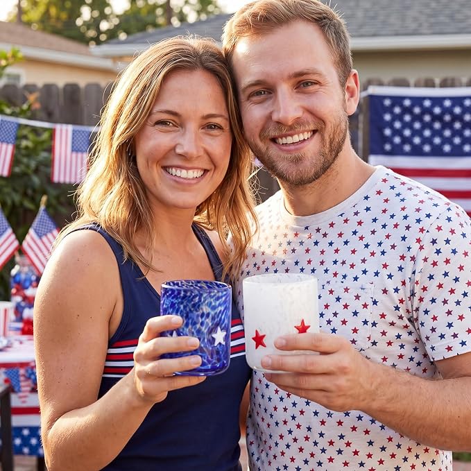 SiliFine 2 Pcs Patriotic Star Icon Juice Glasses - 14oz 250th Anniversary - Image 7