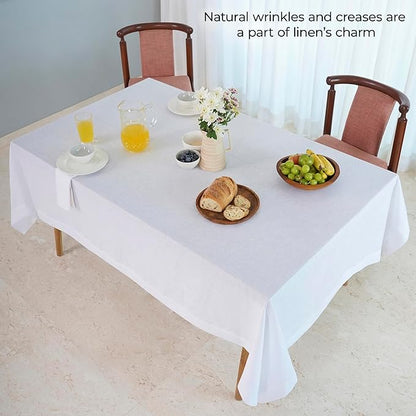 D'Moksha Homes White Linen Tablecloth 60 x 120 Inch - 100% Pure Linen Tablecloth for Rectangle Tables - Machine Washable Table Cloth for Valentines, Spring, Easter