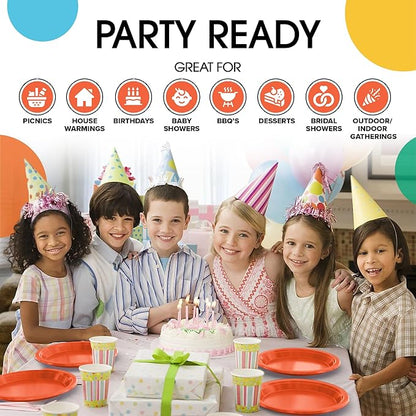 Orange Plastic Plates For Party 7" Orange Disposable Plates Heavy Duty 100 Pcs Plastic Dinnerware Sets Heavy Duty 350 GSM Disposable Dinnerware Set