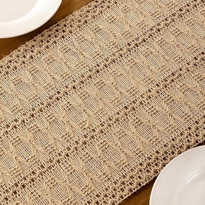 Burlap Boho Table Runner Farmhouse Jute Bamboo Table Runner 12x90 Inch | Small - Image 6