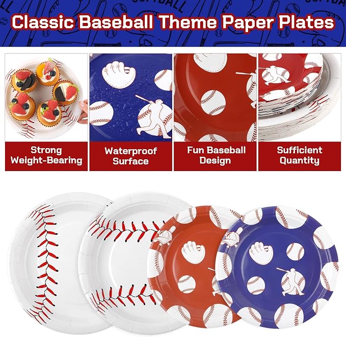 Kochorie 96 Pieces Baseball Party Supplies, Baseball Birthday Themed Decorations - Image 3
