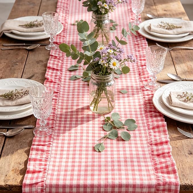 Eternal Beauty 14x120 Gingham Ruffle Table Runner - Image 2