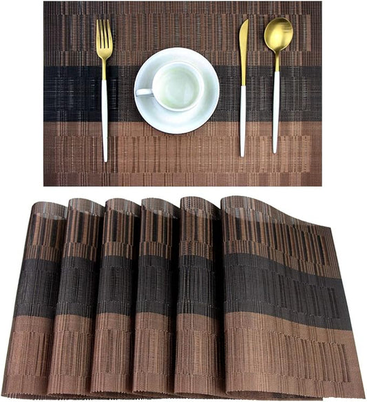 PIGCHCY Placemats,Washable Vinyl Woven Table Mats,Elegant Durable Placemats for Dining Table Set of 6 (Bamboo-Brown)