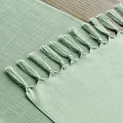 Artoid Mode Sage Green Spring Tassel Table Runner, Boho Linen Blend Rustic - Image 4