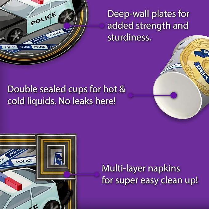 Police Department Cop Birthday Party Supplies Set Plates Napkins Cups Tableware - Image 5
