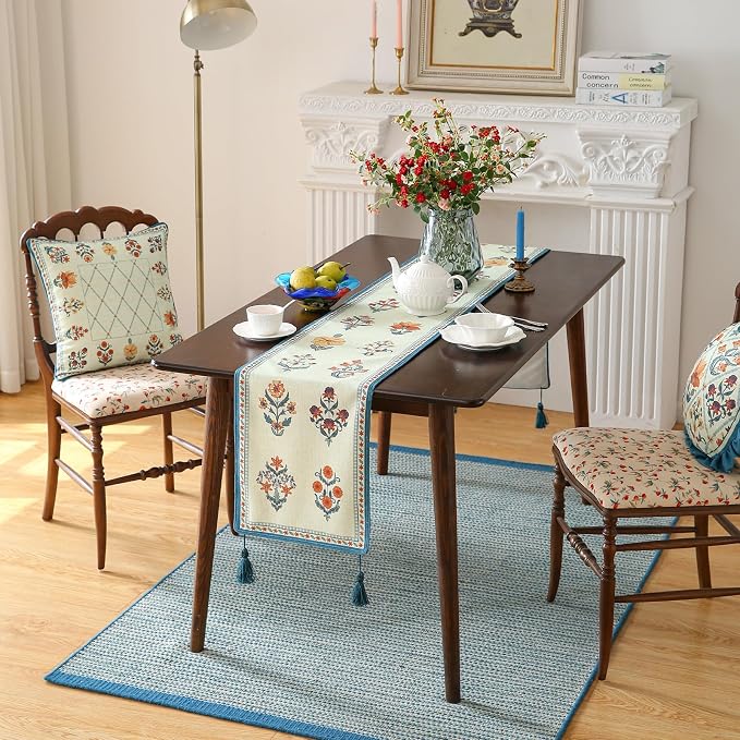 Designer French Linen Table Runner, Floral Pattern, Dining Table, Kitchen Decor - Image 7