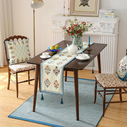 Designer French Linen Table Runner, Floral Pattern, Dining Table, Kitchen Decor - Image 7