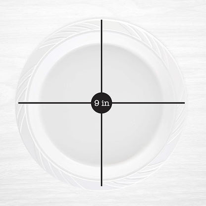 400 Count Disposable 9 Inch White Plastic Dinner Plates large
