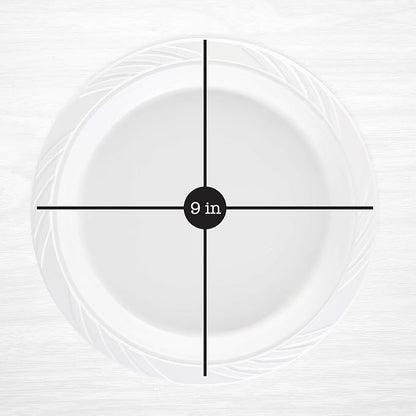 100 Count Disposable 9 Inch White Plastic Dinner Plates large - Image 2