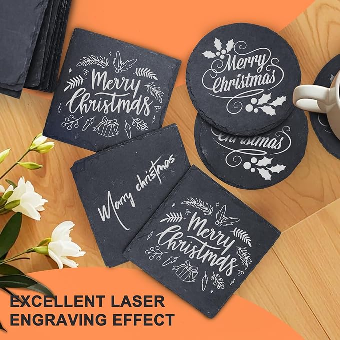 24 PCS Slate Drink Coasters, Cymuber 4 Inch Black Coasters Stone Cup Coaster - Image 4