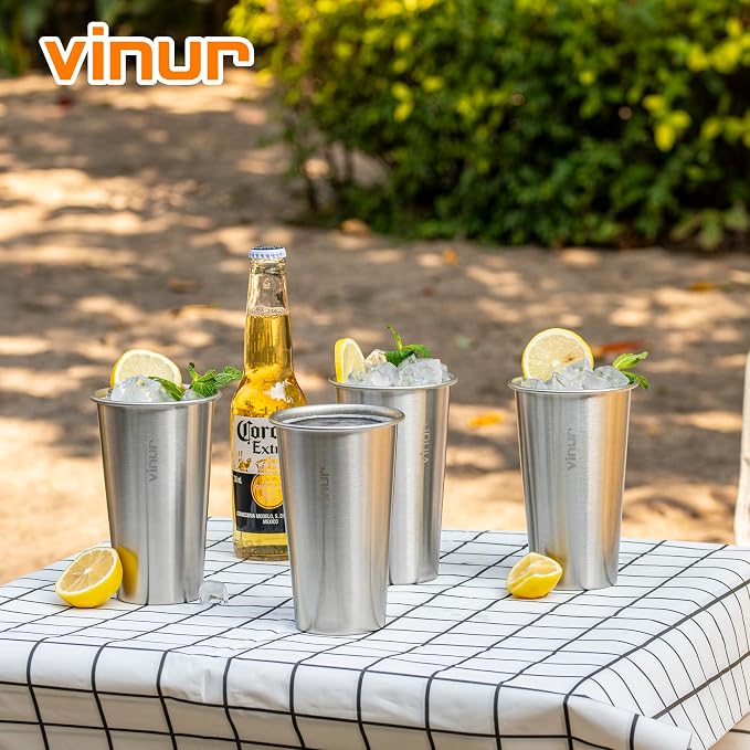 VINUR Stainless Steel Cups-20 oz Stackable Metal Drinking Glasses 4 Pcs | 20 oz - Image 3