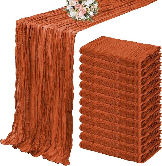 YMHPRIDE 12 Pack Cheesecloth Table Runner 35x120in Terracotta Table Runner | by YMHPRIDE