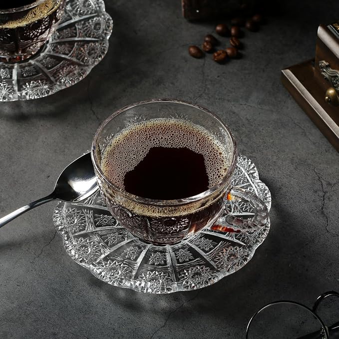 Glass Teacups and Saucers Set of 6, Vintage Coffee Mugs - Image 4