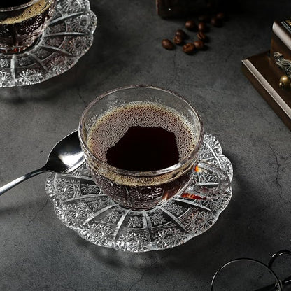 Glass Teacups and Saucers Set of 6, Vintage Coffee Mugs - Image 4