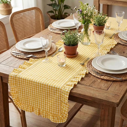 HunnmingRe 1 Pc Gingham Table Runner Yellow, 118 X 13.8 Inch | Cotton Dresser - Image 8