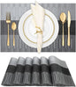 Winknowl Placemats Set of 6, Heat Resistant Non-Slip Vinyl Woven Table Mats for Dining Table, Washable Durable Elegant Place Mats for Kitchen Indoor/Outdoor Use (Black)