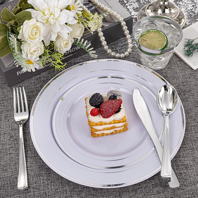 WELLIFE 350-Piece Silver Plastic Dinnerware Set - Image 7