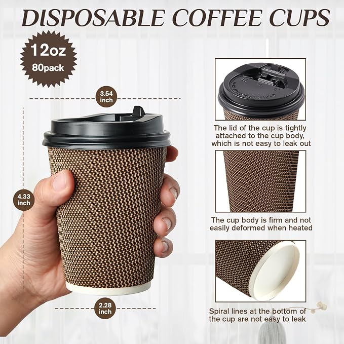LITOPAK 80 Pack 12 oz Disposabel Paper Cups, Coffee Cups - Image 2