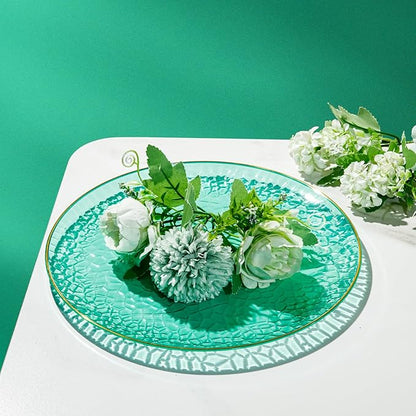 Hioasis 60pcs Green Plastic Plates - Gold Rimmed Disposable, Hammered, Heavy-duty Dinnerware Set Suitable for 30 Guests, 10.25" Dinner & 7.5" Dessert Plates for Party & St. Patrick's Day
