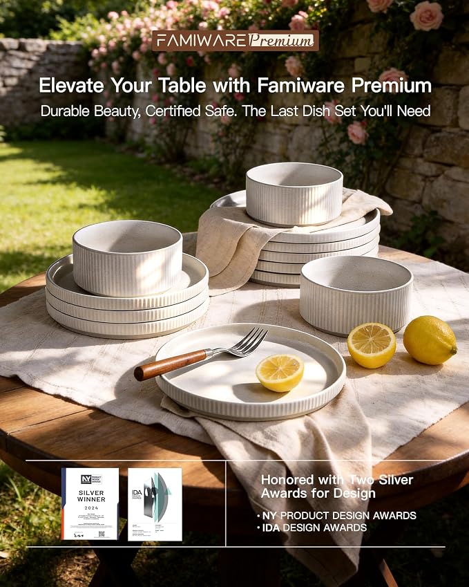 Ceramic Dinnerware Set for 4, 8-Piece Flat Dinner Plates and Salad Plates | - Image 8