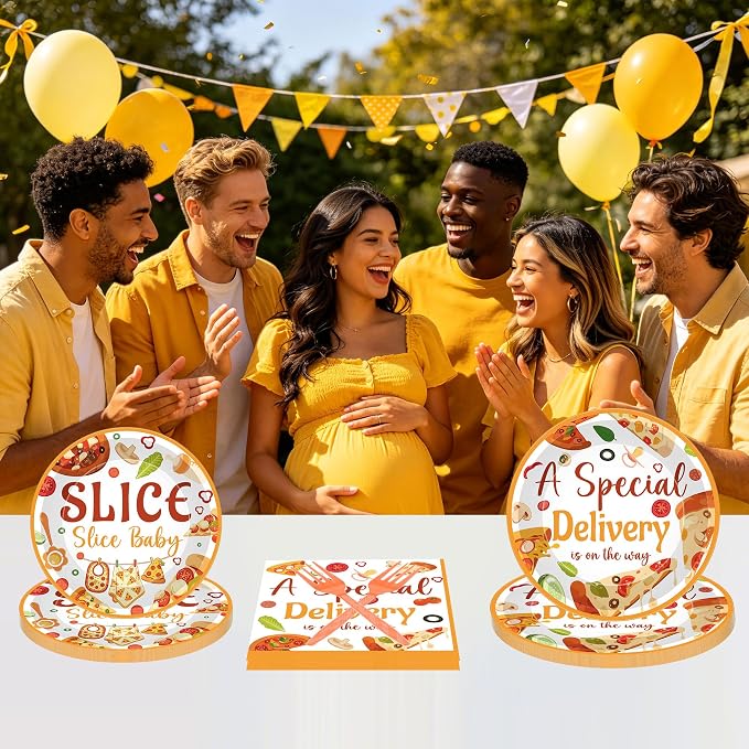 96 Pcs Special Delivery Pizza Baby Shower Decorations, Tableware Set | Includes - Image 5