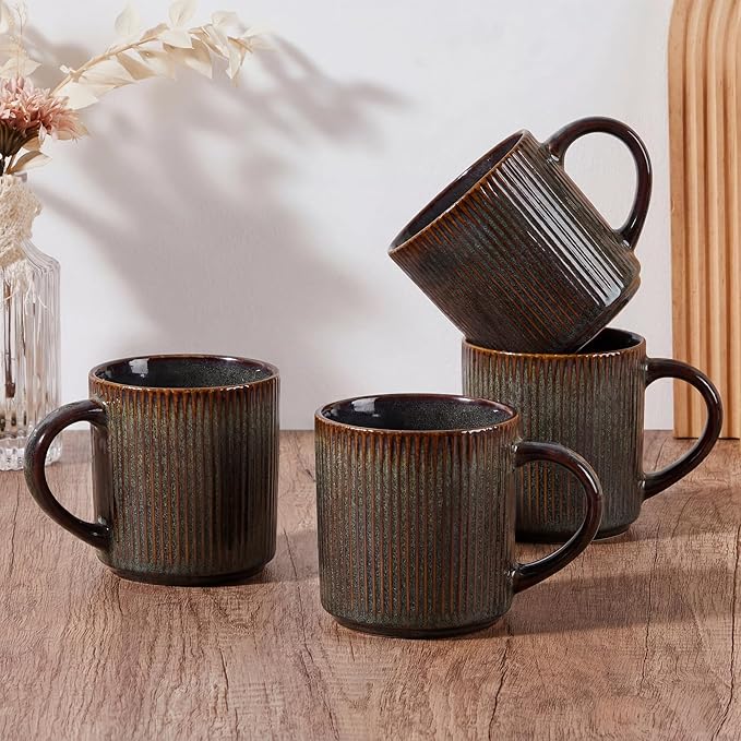 E-far Coffee Mugs Set of 4, 12 oz Stoneware Coffee Cups by E-far