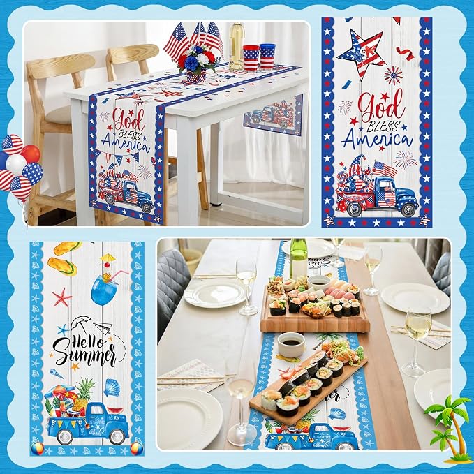LemonRoad 12 Pcs Holiday Table Runner 72 Inches Seasonal Truck Table Decor - Image 3