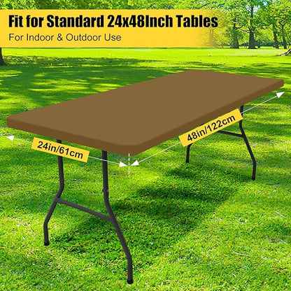 Smiry Rectangle Picnic Table Cloth, Waterproof Elastic Fitted Tablecloths for 4 Foot Tables, Washable Polyester Table Cover for Camping, Indoor and Outdoor (Brown, 24"x48")