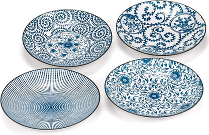 Foraineam Set of 4 Blue and White Porcelain Serving Plates Floral Dinner - Image 2