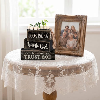 Moucuny 4 Pcs Farmhouse Table Decor Inspirational Wooden Signs Rustic - Image 3