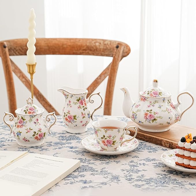 Agyiuns tea cups and saucers ceramic coffee mug 6oz set of 4 - Image 5
