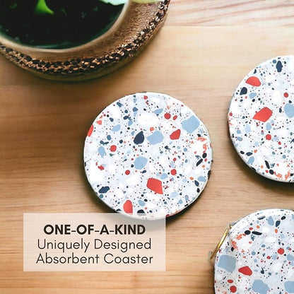 Terrazzo Coasters Set of 6, Colorful Boho Absorbent Ceramic Coasters | Speckled - Image 6