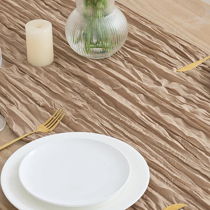 Asee'm 12pcs Nude Brown Cheesecloth Table Runner Summer Boho Rustic 10FT | Fall - Image 3