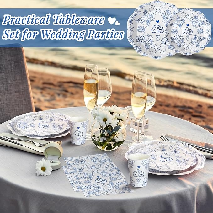 250 Pcs Blue Bachelorette Disposable Paper Plates and Napkins | Serves 50 Guests - Image 6