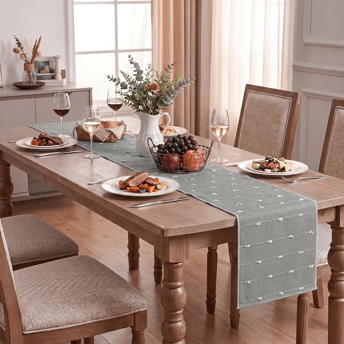Artoid Mode Grey Farbic Rustic Cotton Woven Table Runner, Farmhouse Retro - Image 8