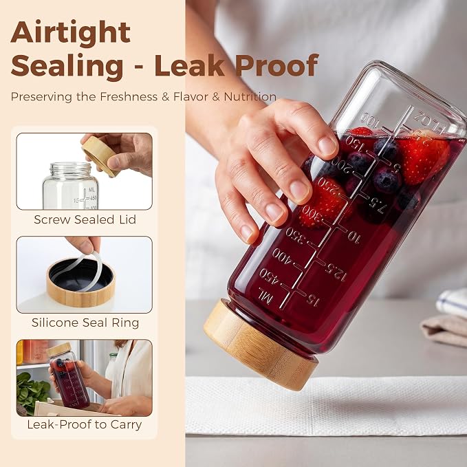 16 oz Square Glass Juice Bottles - Image 3