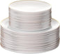 100PCS White Dinnerware Combo | 50 Gold Rim Appetizer/Dessert Plates (7.5in) & 50 Dinner Plates (10in) | Heavy Duty Disposable Plastic Plates For Wedding, Parties, Catering