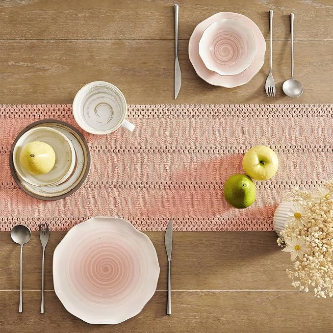 Boho Table Runner for Pink Tassel Home Decor 72 Inches Long, Rustic Macrame - Image 4