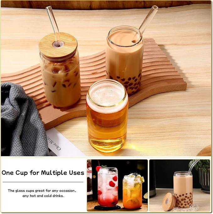 Glass Cups with Lids and Straws 6 pcs, 16 oz-DWTS Cute Tumbler, Beer Drinking - Image 4