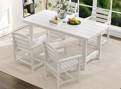 SERWALL Kitchen Table Set for 4，67" Extended Large Dining Table with 1 Bench and 2 Chairs, White