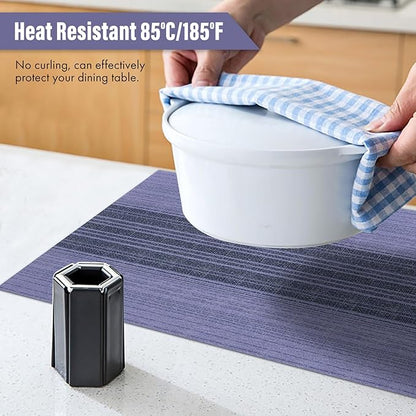 Winknowl Placemats Set of 8, Washable Vinyl Woven Placemats, Heat Resistant & Wipeable Table Mats for Kitchen Dining Table (Purple)