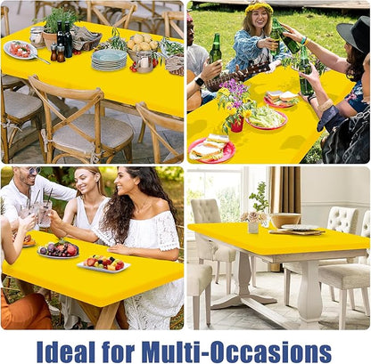 Spandex 4 Foot Rectangle Table Cloth 2 Pack, Elastic Fitted Tablecloths for Picnic, Stretch Washable Patio Table Cover for Outdoor, Camping, Banquet and Parties (Yellow, 30"x48")